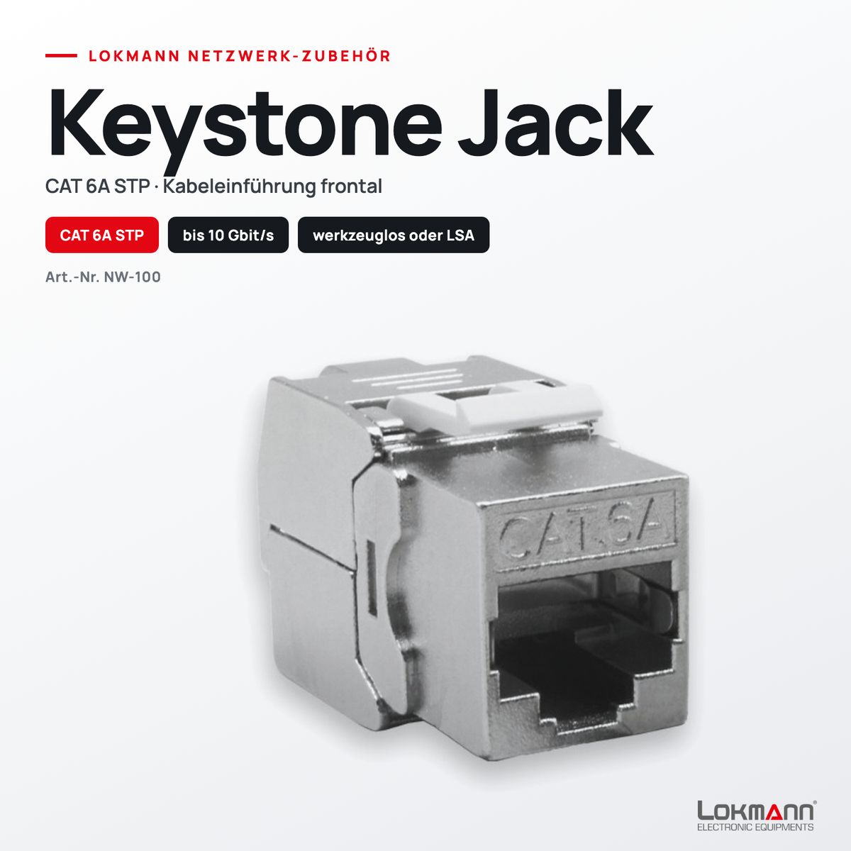 Keystone Jack CAT 6A STP, frontale Kabeleinführung NW-100
