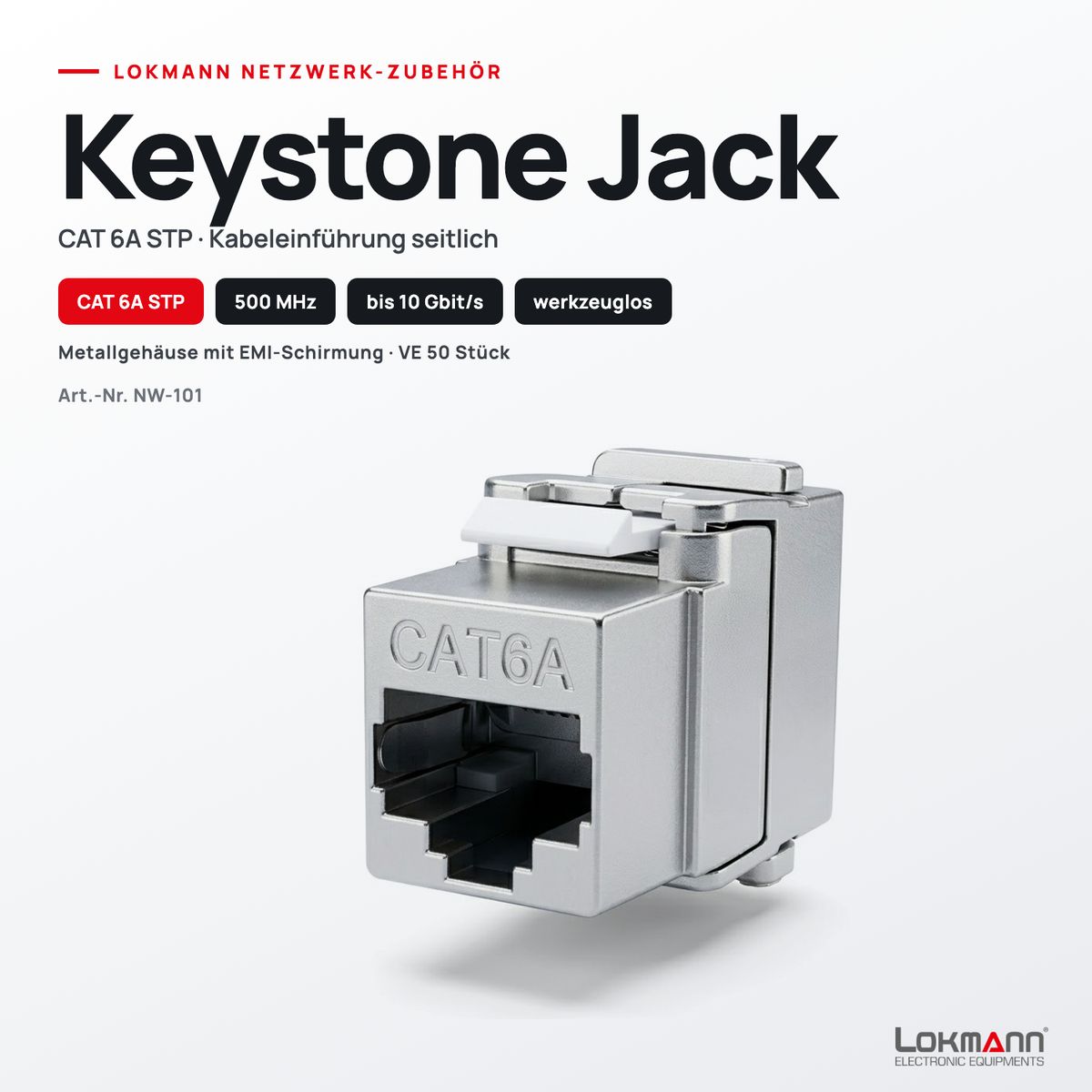 Keystone Jack CAT 6A STP, seitliche Kabeleinführung NW-101