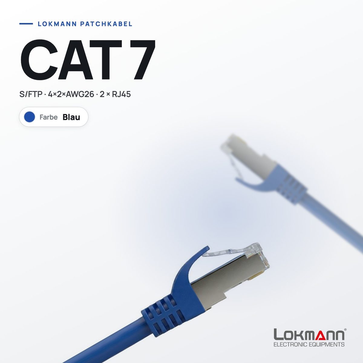 Lokmann Patchkabel CAT 7 S/FTP in Blau mit geschirmten RJ45-Steckern