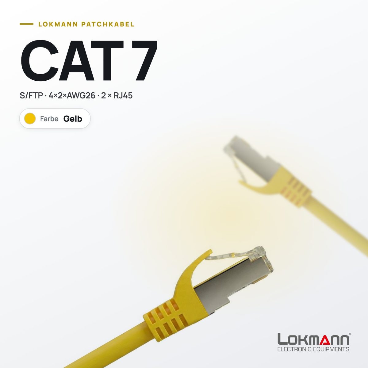 Lokmann Patchkabel CAT 7 S/FTP in Gelb mit geschirmten RJ45-Steckern