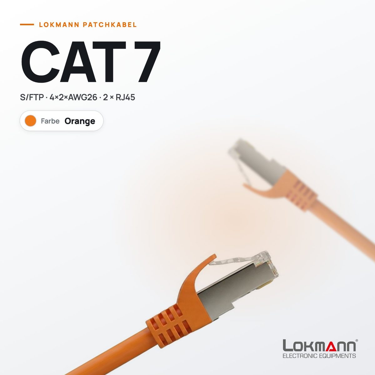 Lokmann Patchkabel CAT 7 S/FTP in Orange mit geschirmten RJ45-Steckern