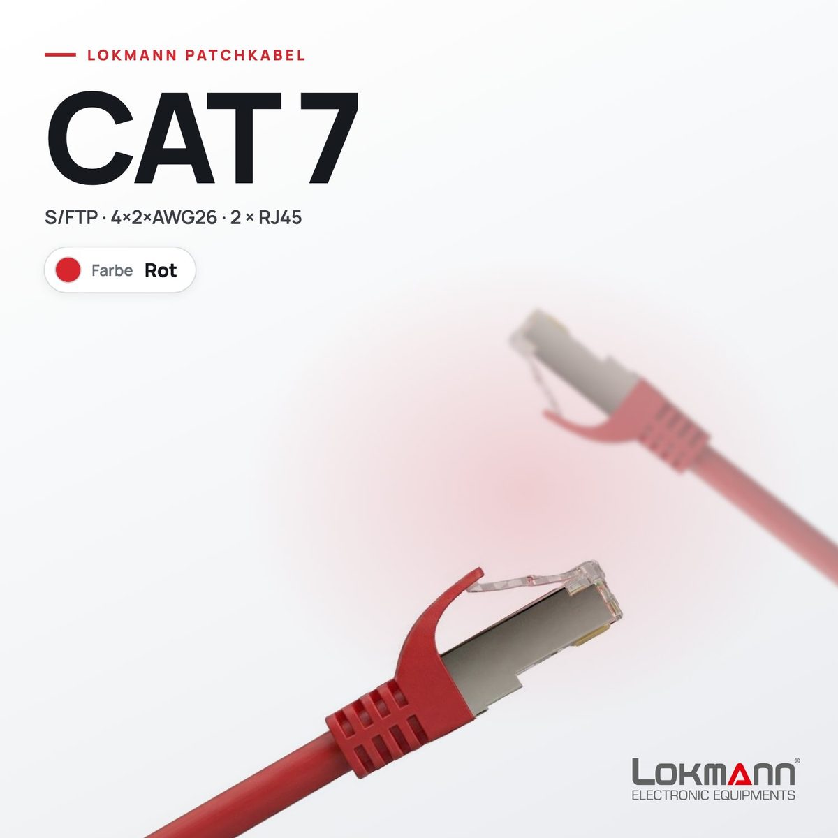 Lokmann Patchkabel CAT 7 S/FTP in Rot mit geschirmten RJ45-Steckern