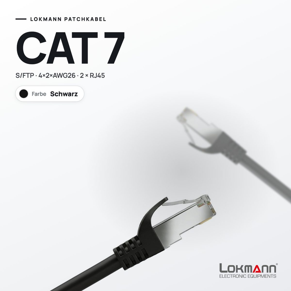 Lokmann Patchkabel CAT 7 S/FTP in Schwarz mit geschirmten RJ45-Steckern