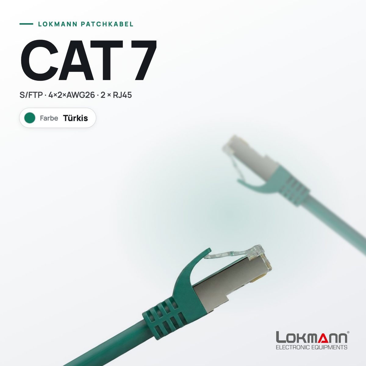 Lokmann Patchkabel CAT 7 S/FTP in Türkis mit geschirmten RJ45-Steckern