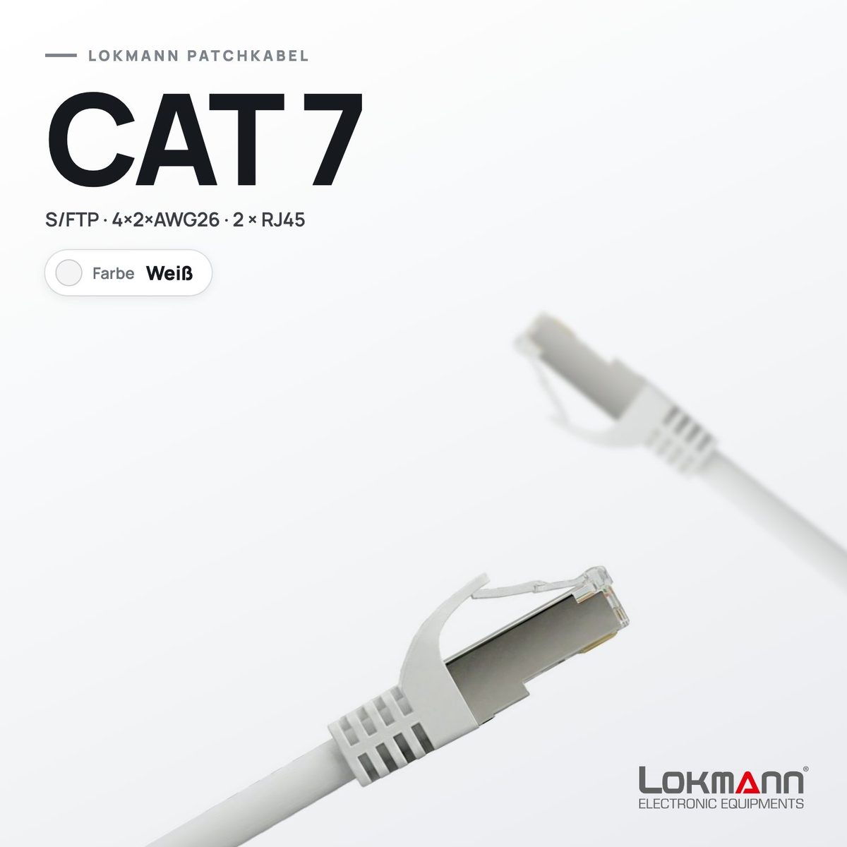 Lokmann Patchkabel CAT 7 S/FTP in Weiß mit geschirmten RJ45-Steckern