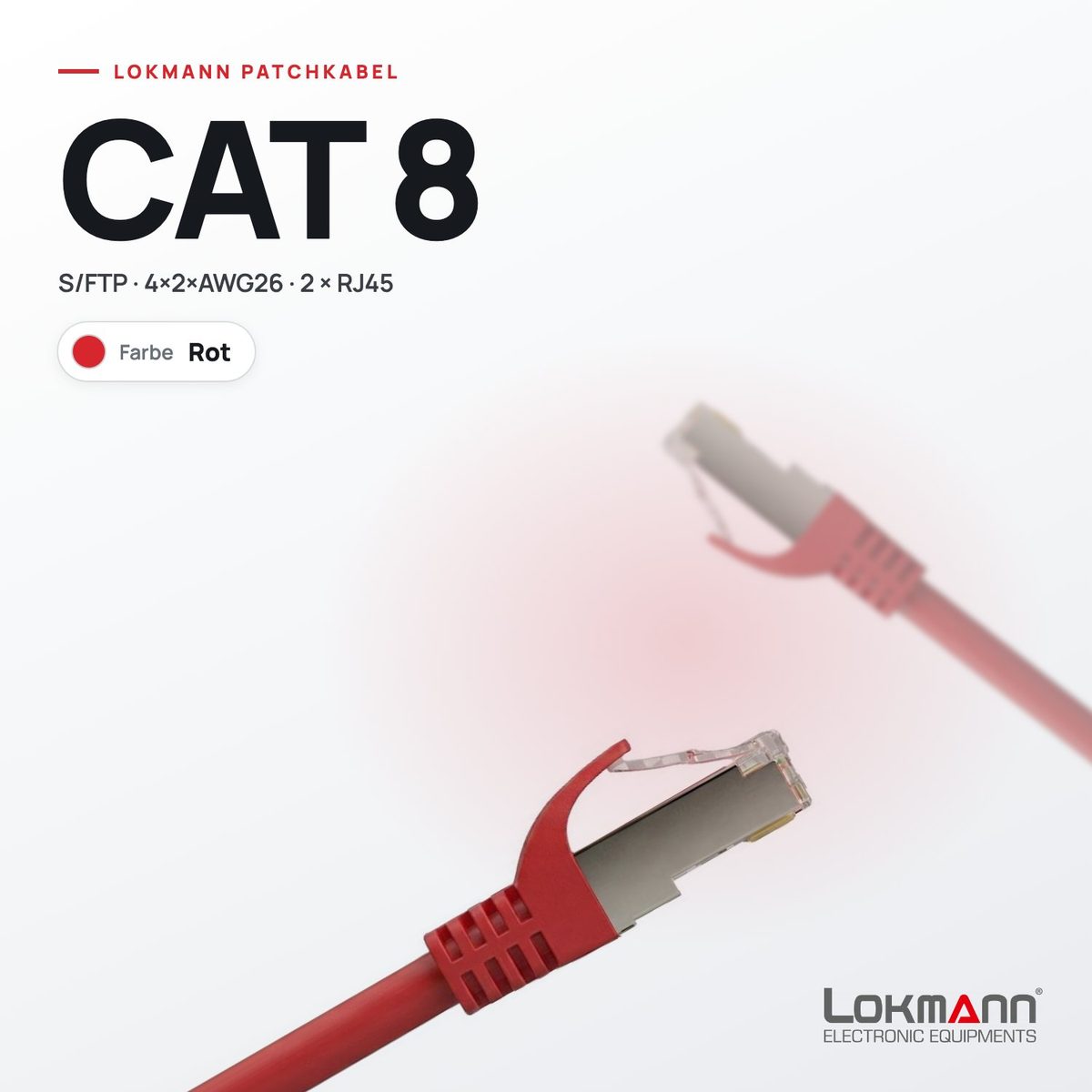 Lokmann Patchkabel CAT 8 S/FTP in Rot mit geschirmten RJ45-Steckern