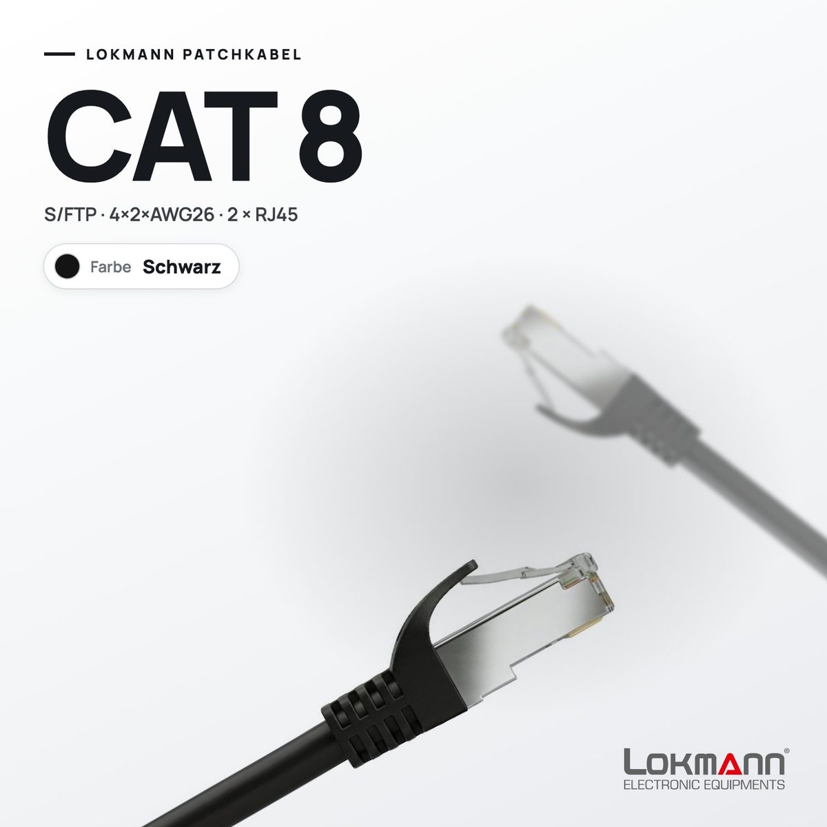 Lokmann Patchkabel CAT 8 S/FTP in Schwarz mit geschirmten RJ45-Steckern