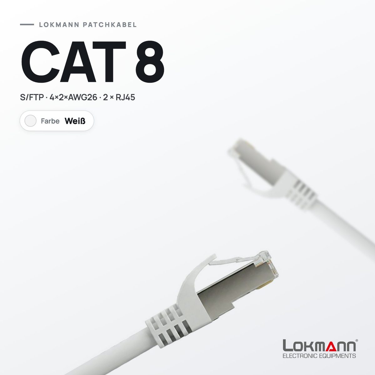 Lokmann Patchkabel CAT 8 S/FTP in Weiß mit geschirmten RJ45-Steckern