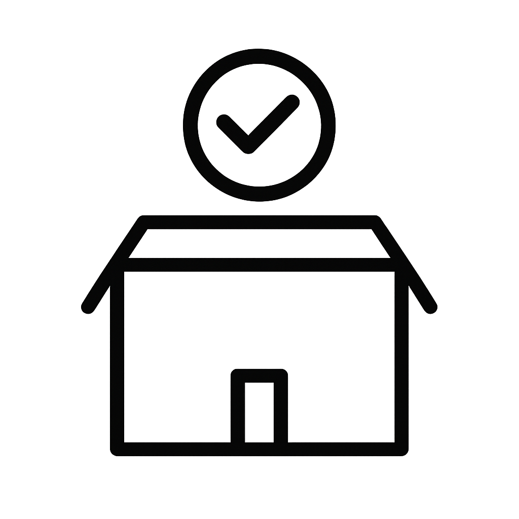 Haus mit Haken-Symbol – erfolgreich abgeschlossener Service oder Lieferung