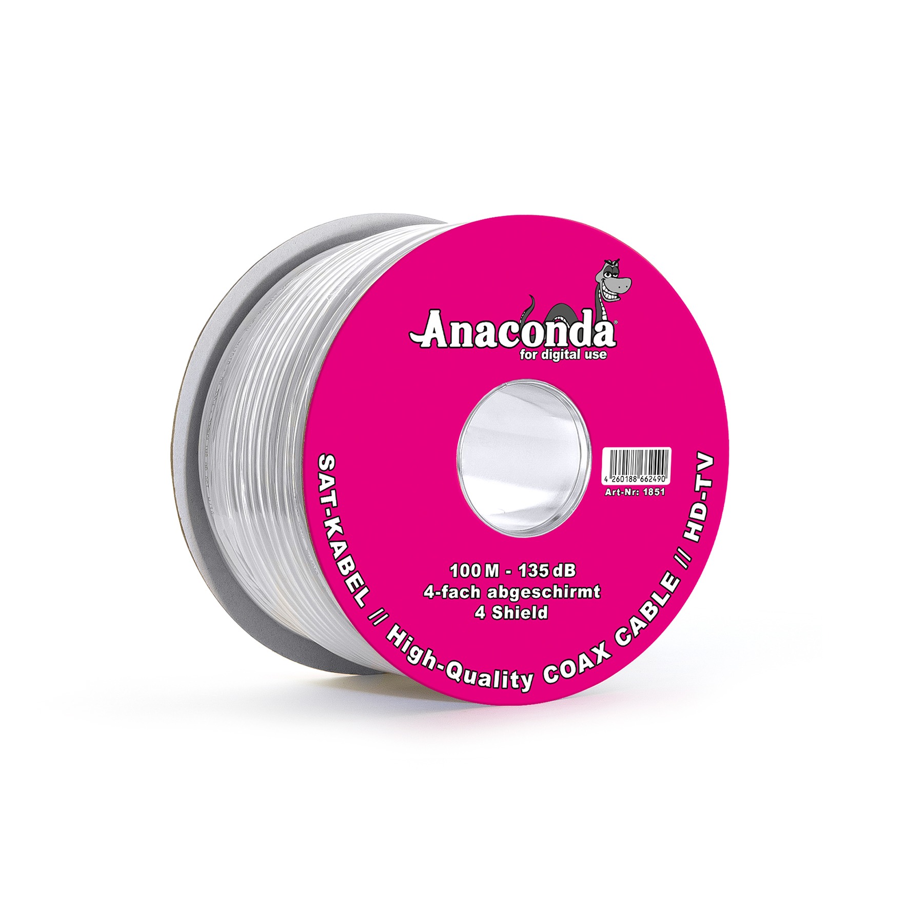 Anaconda 135dB 4-fach geschirmtes CCS-Koaxialkabel auf 100-m-Spule