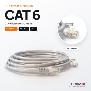 Patchkabel CAT 6 UTP grau mit 2 × RJ45-Steckern