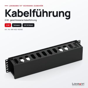 Lokmann 2 HE 19 Zoll Kabelführungspanel, geschlossen, Schwarz
