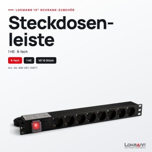 Lokmann 1 HE 19 Zoll Steckdosenleiste, 8-fach